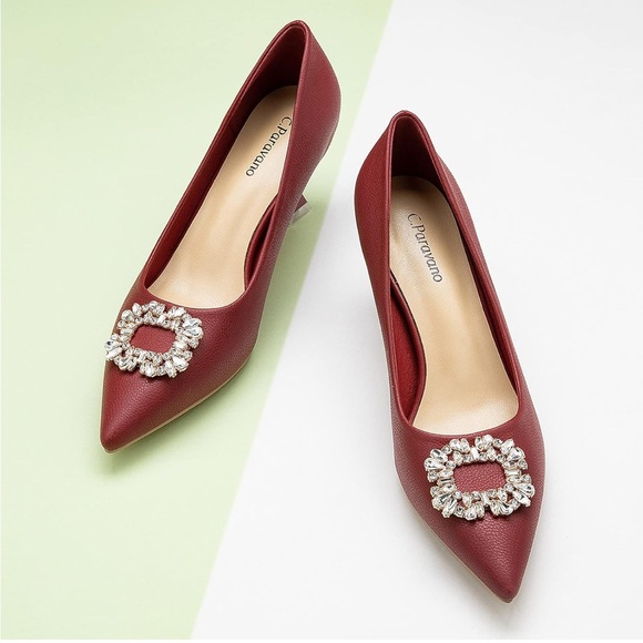 NWT C.Paravano Pumps I Pointed Toe Kitten Heel, Red 10.5 - Picture 3 of 12